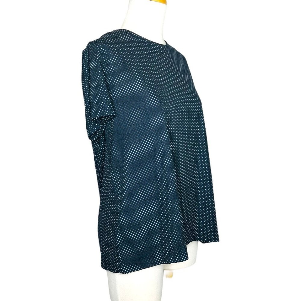Ann Taylor Short Sleeve Jersey Poker-dot Top Navy Size L NWT - Picture 2 of 11